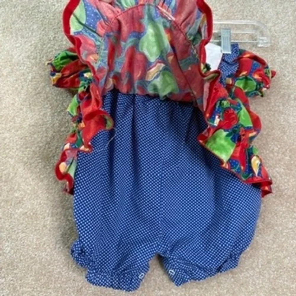 VINTAGE DOTS Romper Baby 3-6 Months 3M 6M Apple Print Fall Ruffle Bloomer